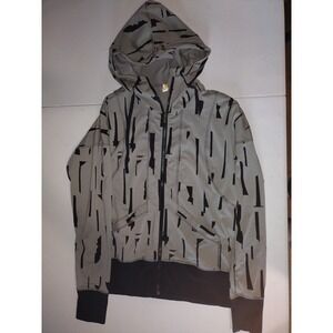 Lucy Full Zip Hoodie Athleisure Jacket Gray Black Print Pockets‎ Small